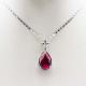 Women Fashion 7mm x 9mm Pear Shaped Ruby Cubic Zirconia Silver Pendant Necklace(P26)