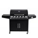 Trolley and Side Burner Included Black 6 Burner 70000Btu Outdoor Gas Smoker BBQ