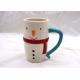 Eco Friendly 3D Ceramic Mug Hand Painted Christmas Snowman Mug With Red Scarf