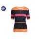 Summer Stripes Womens Knit Pullover Sweater Crew Neck Short Sleeves Rib Top