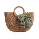 Brown Corn Skin Crochet Hand Bag Small With Green Scarf Bow Woven ODM