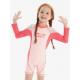 One Piece Long Sleeve Swimwear Children Kids Bikinis Split Pink Printed Lace Shawl