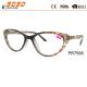 Cat eye reading glasses with plastic hinge ,pattern in the frame and temple