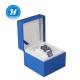 Blue Leather Single Watch Gift Boxes 12x12x8 Gold Silver Foil Stamping
