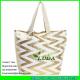 LUDA golden zigzag pattern straw tote bag cotton strap handles paper straw bags