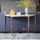 Contemporary Gold Stainless Steel Frame Marble Top Demilune Console table Hallway table