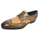 Mens double monk dress shoes brogue detailing in waxy leather finishing