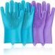 Purple And Blue Dishwashing Reusable Silicone Gloves For Cleaning