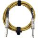 10 Foot Guitar Instrument Cable 1/4 Inch TS to 1/4 Inch TS 10-FT Brown Yellow Tweed Cloth Jacket
