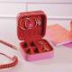 Faux Leather Red Square Portable Travel Jewelry Case 10*10*5cm For Girls
