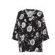 Black Color Womens Plus Size Blouses Flower Print Ladies V Collar Shirt Neck