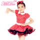 Short Bobble Sleeves Red Hem Polka Dots Tutu Dress Kids Dance Clothes