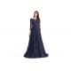 Dark Blue Illusion Backless Long Sleeve Occasion Dresses For Women Party