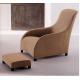 Comfortable Khaki Fabric Lounge Chair And Ottoman Wingback For Hotel