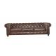 Rolled Arms Three Seater Brown Leather Sofa , 100 Genuine Leather Couch Home Furniture