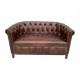 Retro Leather Tufted Back Sofa With Wood Legs