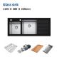 Brushed Cabinet Black Glass Kitchen Sink 45' Cabinet 16 Double Bowl 115x48