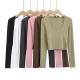 OEM maufactory U Collar Long Sleeved T Shirt Female 22 Autumn Polyester Hot Girl