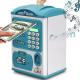 kids educational financial customs atm password piggy bank blue color mini electronic safe