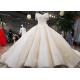 Champagne Off Shoulder Wedding Gown , Big Ball Gown Dresses Beaded Tassels