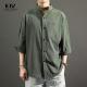 Solid Pattern Formal Men's Shirt Long-Sleeved Cotton Linen Chinese Style Loose Coat