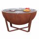 Large Semi Sphere Wood Burning Corten Steel Fire Bowl And Plancha Grill