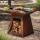 Wood Burning Trapezoid Base Outdoor Cooking Base Corten Steel Fire Pit BBQ Grill