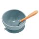 Non Toxic Kids Feeding Silicone BPA Free Suction Bowl With Wooden Handle Spoon