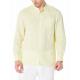 Goose Yellow Chambray Spring Button Up Shirts Yarn Dyed Mens Linen Band Collar Shirt