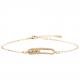 Gold Plated Bar Paper Clip Pin Shape Chain Link Bracelet With 3 Zircons