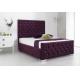 Red Wine Velvet Fabric Bed Frame Double Size Wood High Headboard Bed