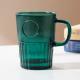 400ml Striped Glass Drinking Cups Green 14 Oz Glass Mug Lead Free Machine Pressed