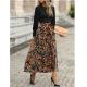 Women'S Stylish  Floral Print Frock Printed Long Sleeve Patchwork Dress