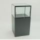 Square Pedestal Glass Showcase Cabinet Laminate Wood And Aluminum Frame