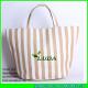 LUDA brown stripe paper straw handbag natural straw woven tote bag double handle