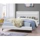 Classic King Size Platform Bed Frame With White Fabric Headboard Upholstered
