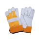 Rubberized Cuff Drill Cotton Cow Split Leather Gloves for Comfortable Hand Protection