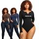 HEXIN 5XL Custom Logo One Piece Long Sleeve Mesh Bodysuits for Women Sexy Black and Nude