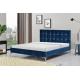 Blue Crushed Velvet Upholstered Bed Frame Full Size With Crystal Buttons