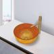 Round Glass Wash Basin 24K Gold Color Bathroom Sinks Easy Maintain
