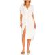 Summer White Casual Linen Dress Cotton Material Women Midi Dress