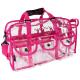 Pink Clear PVC Makeup Bag - Large Size Professional Makeup Artist Rectangular Tote with Strap