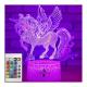 Harmless Multicolor 3D Night Light Unicorn , Practical 3D Unicorn Illusion Night Lamp