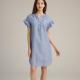Solid Denim Blue Frill Sleeve Linen Dress M L S Summer Cotton Dresses