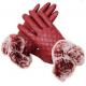 Fur Cuff Leather Fashion Gloves Customized PU Touch Screen Plain Style