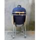Outdoor Ceramic Charcoal Grill 22 Inch Navy Color With Cart And Side Tables