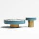 Elegant SS Steel Furniture Marble Coffee Table Set With Brushed Leg