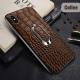 Coffee Unique Magnetic Ring Crocodile Genuine Leather Phone Cover for iPhone 15 Pro Max