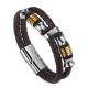 High quality body jewelry double stainless steel woven leather bracelet with magnetic clasp