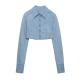 Manufactuer Customized Button Blue Jean Jacket Crop Top Denim Jeans